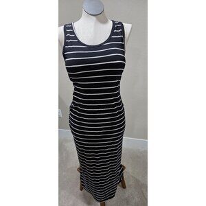 Black & White Striped Maxi Dress Sleeveless Scoop Neck Casual Wear Womens M